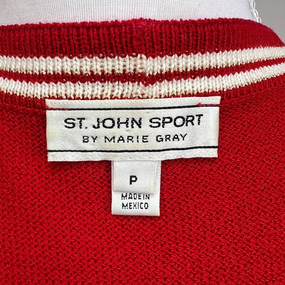 St. John Sport by Marie Gray Santana Knit Cardigan Red w/ Gold Crest Buttons - Picture 10 of 10